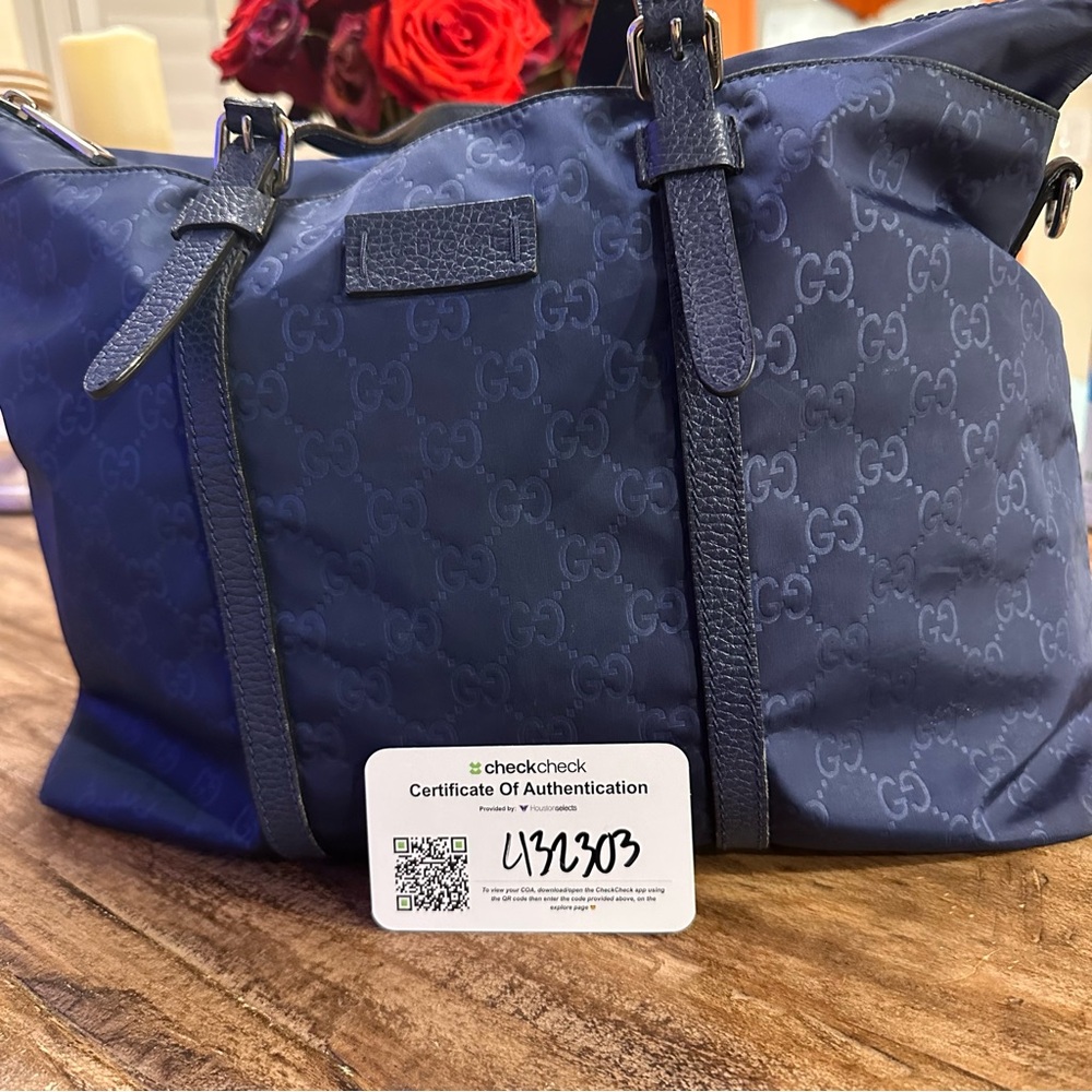 Gucci Navy blue nylon Monogram Shoulder Bag
